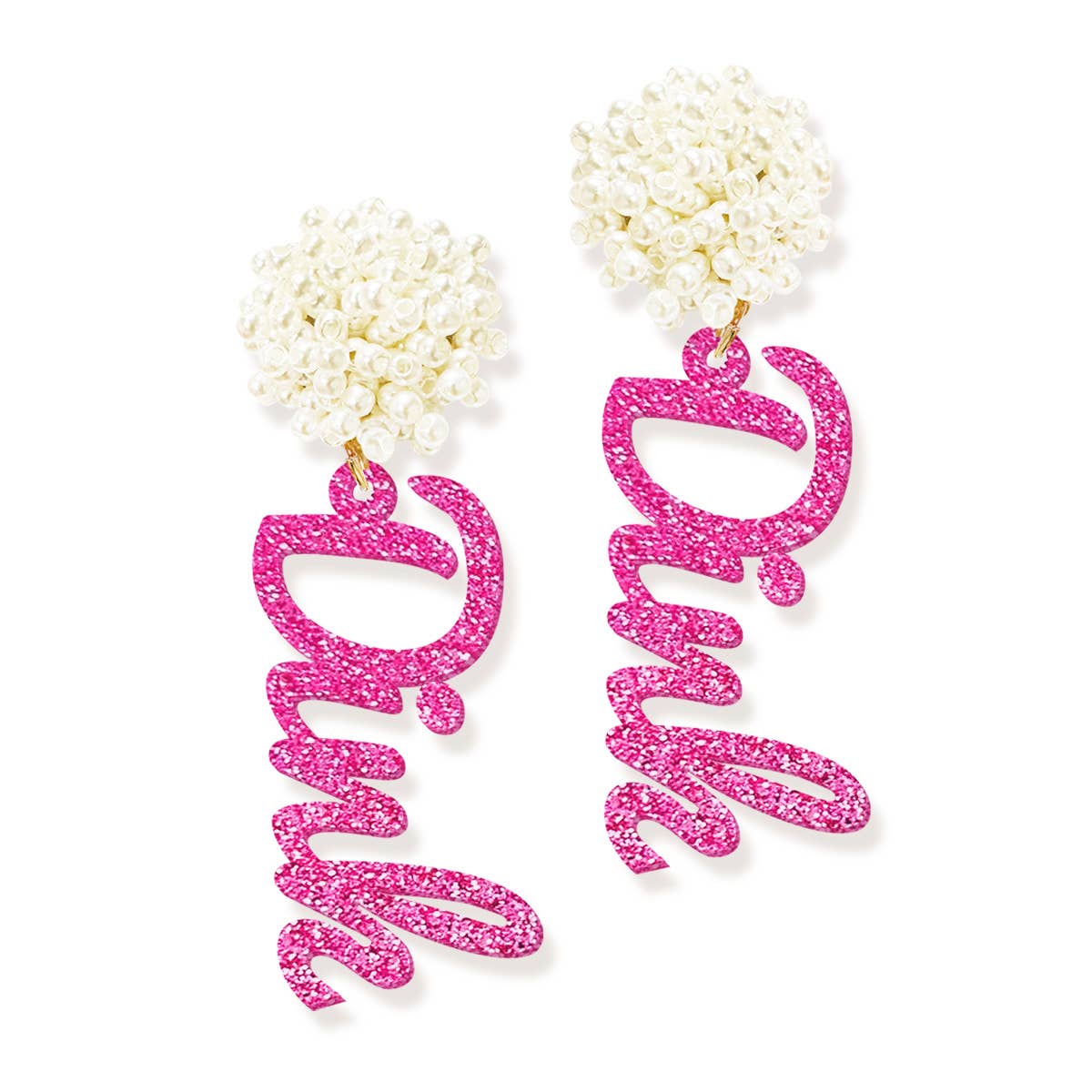Hot Pink Glitter Dink Pickleball Earrings -The Pickleball Store at Auburn