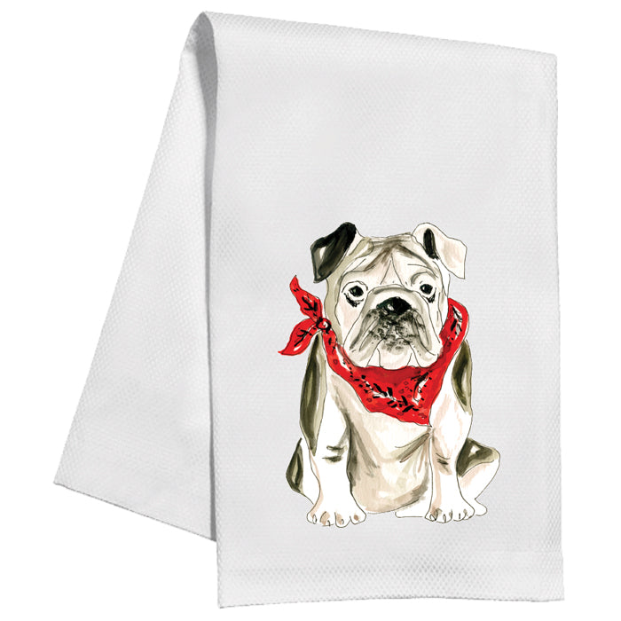 Handpainted Bulldog with Red Bandana Kitchen Towel -The Pickleball Store at Auburn