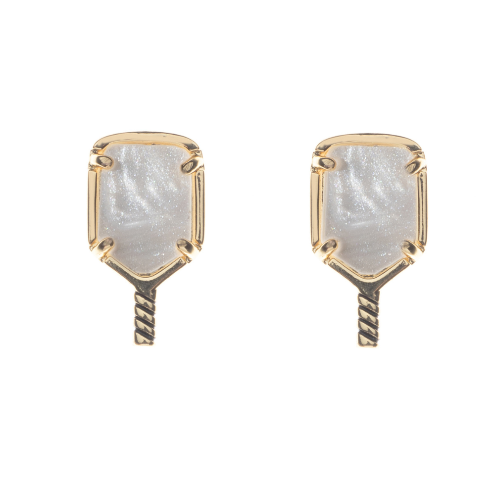 Pickleball Mother of Pearl Gold Stud Earrings -The Pickleball Store at Auburn