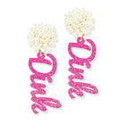 Hot Pink Glitter Dink Pickleball Earrings -The Pickleball Store at Auburn