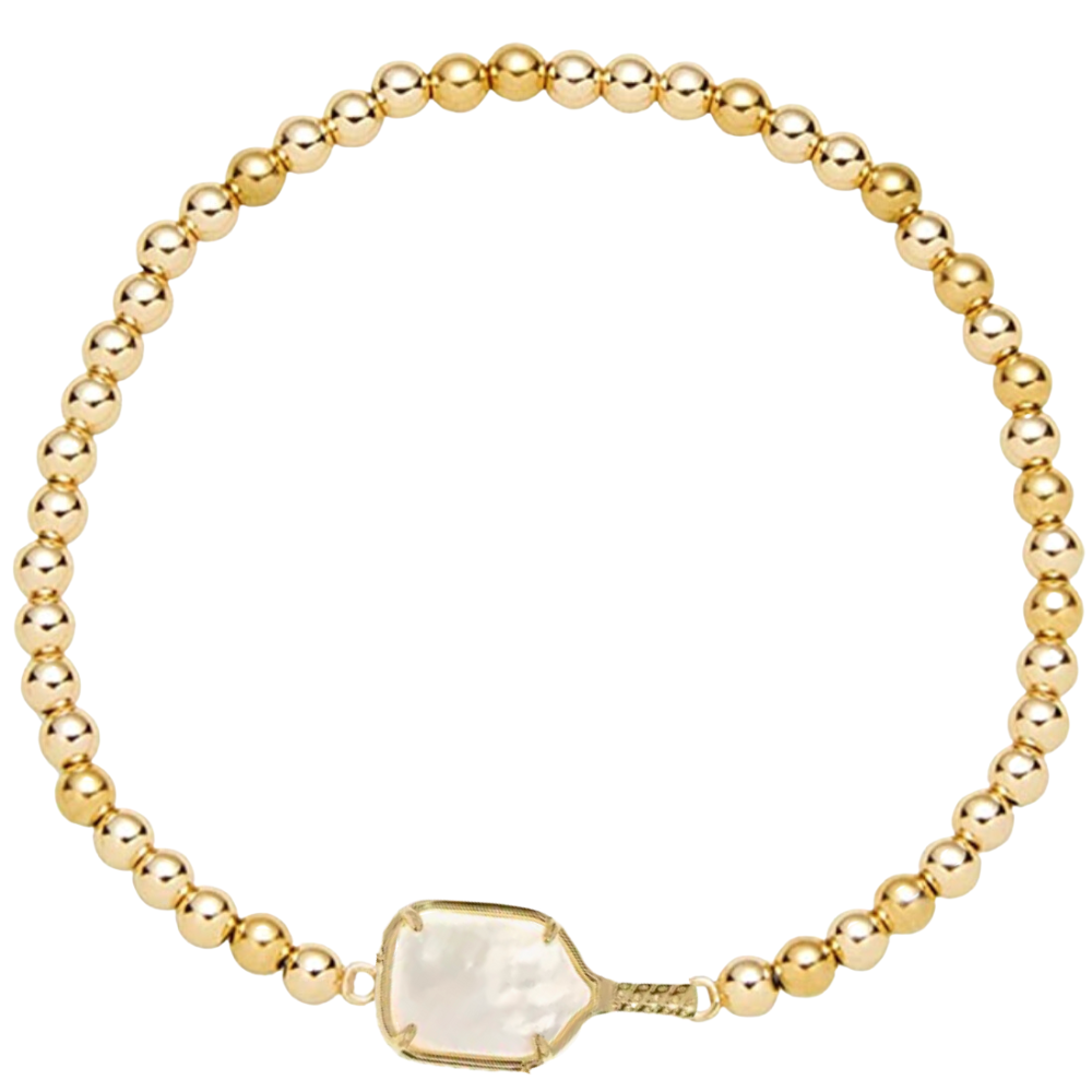 Pickleball Mother of Pearl Gold Beaded Bracelet -The Pickleball Store at Auburn
