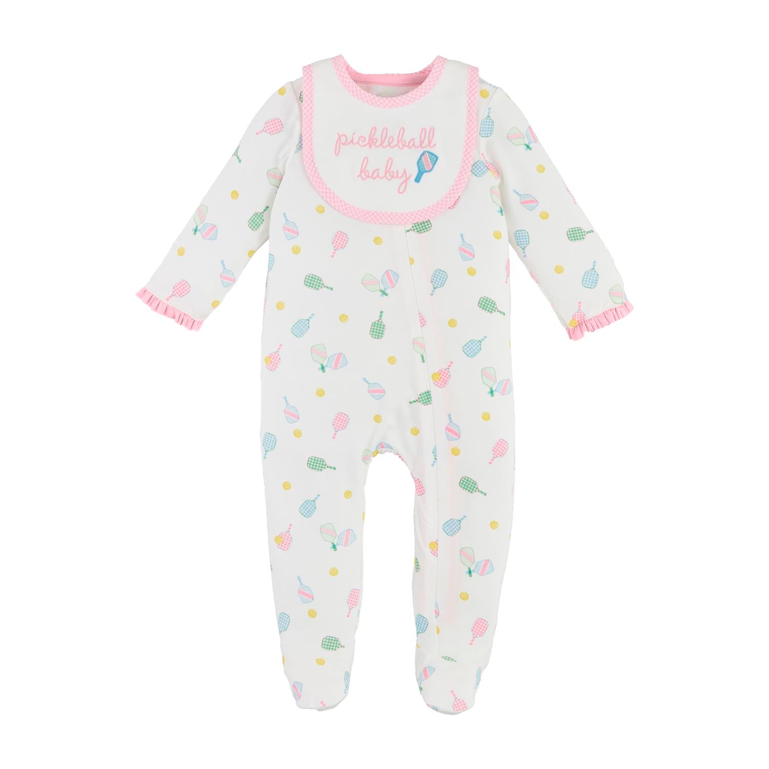 Mud Pie Pink Pickleball Sleeper and Bib Set -The Pickleball Store at Auburn