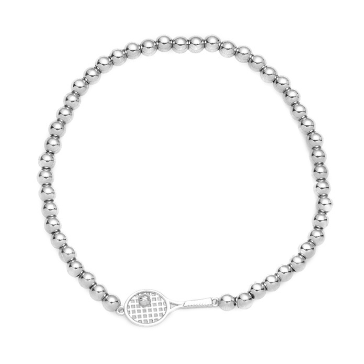 Tennis Racket Silver Stretch Beaded Bracelet -The Pickleball Store at Auburn