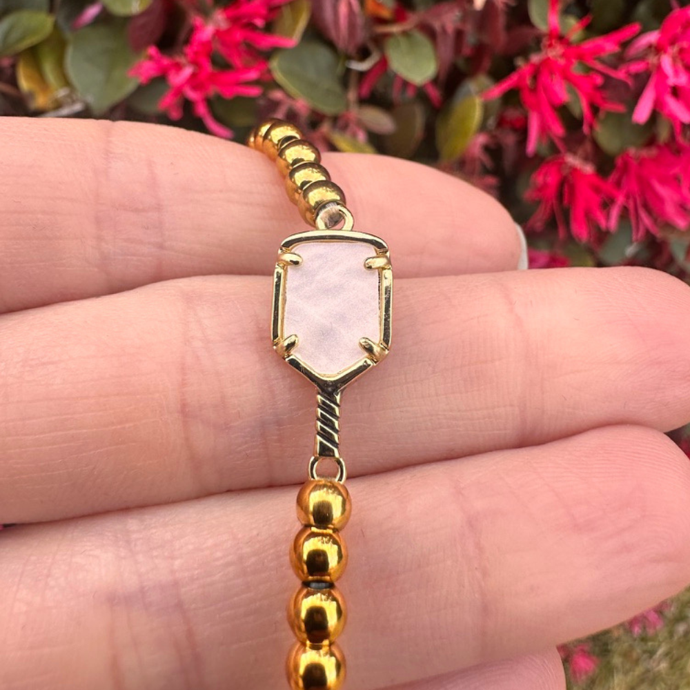 Pickleball Mother of Pearl Gold Beaded Bracelet -The Pickleball Store at Auburn