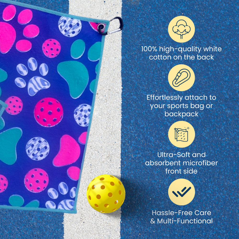 Pickleball Paw Print Microfiber/Cotton Towel -The Pickleball Store at Auburn