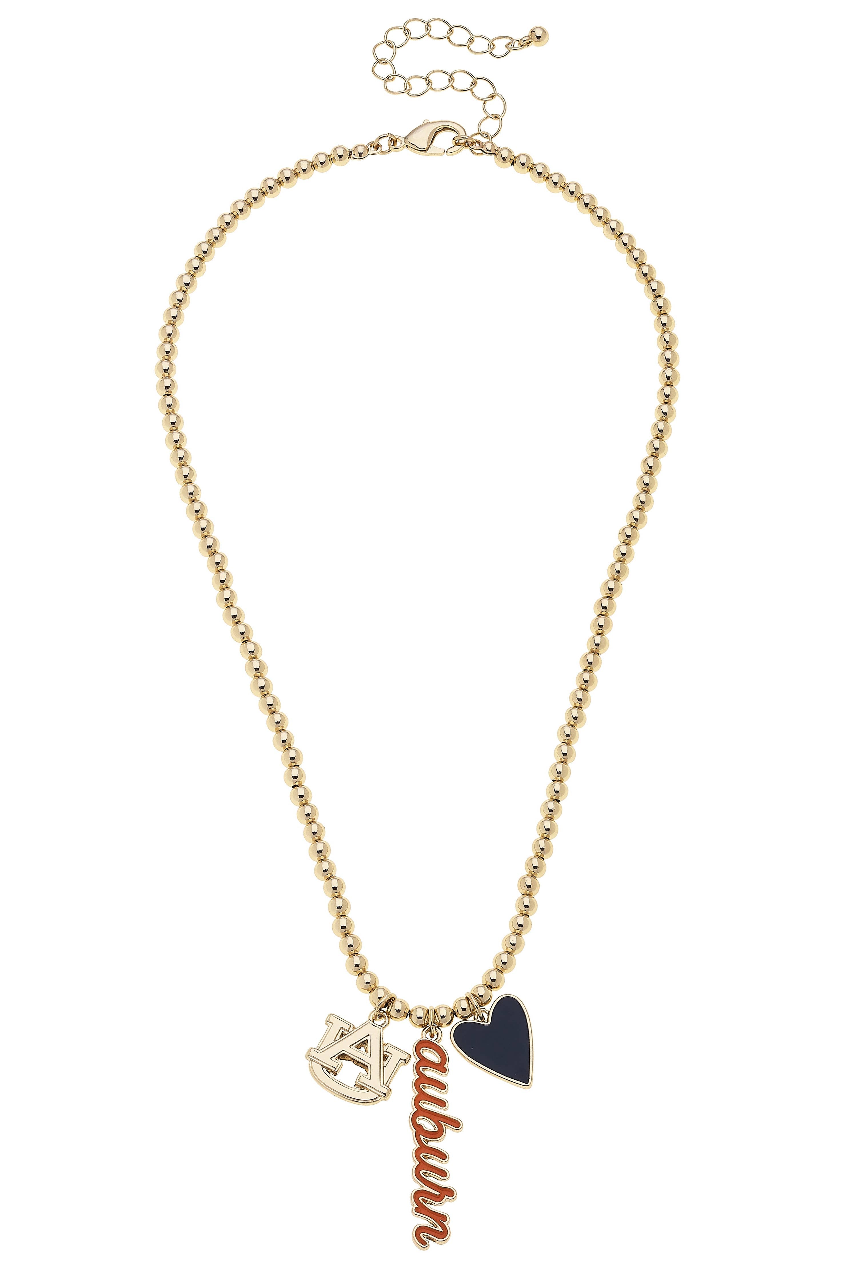 Auburn Tigers Ball Bead Charm Necklace in Shiny Gold -The Pickleball Store at Auburn