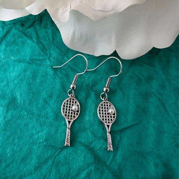 Tennis Racket Dangle Earrings with Pearls -The Pickleball Store at Auburn