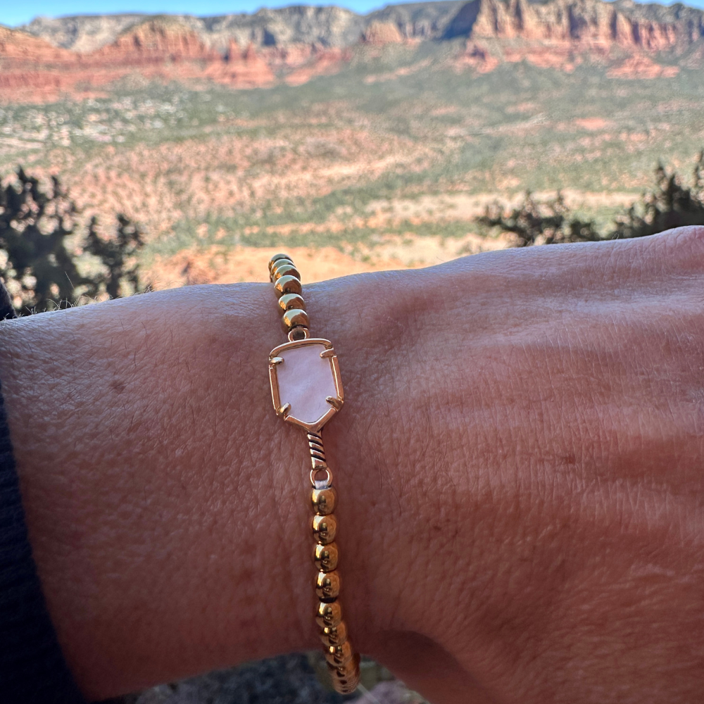 Pickleball Mother of Pearl Gold Beaded Bracelet -The Pickleball Store at Auburn