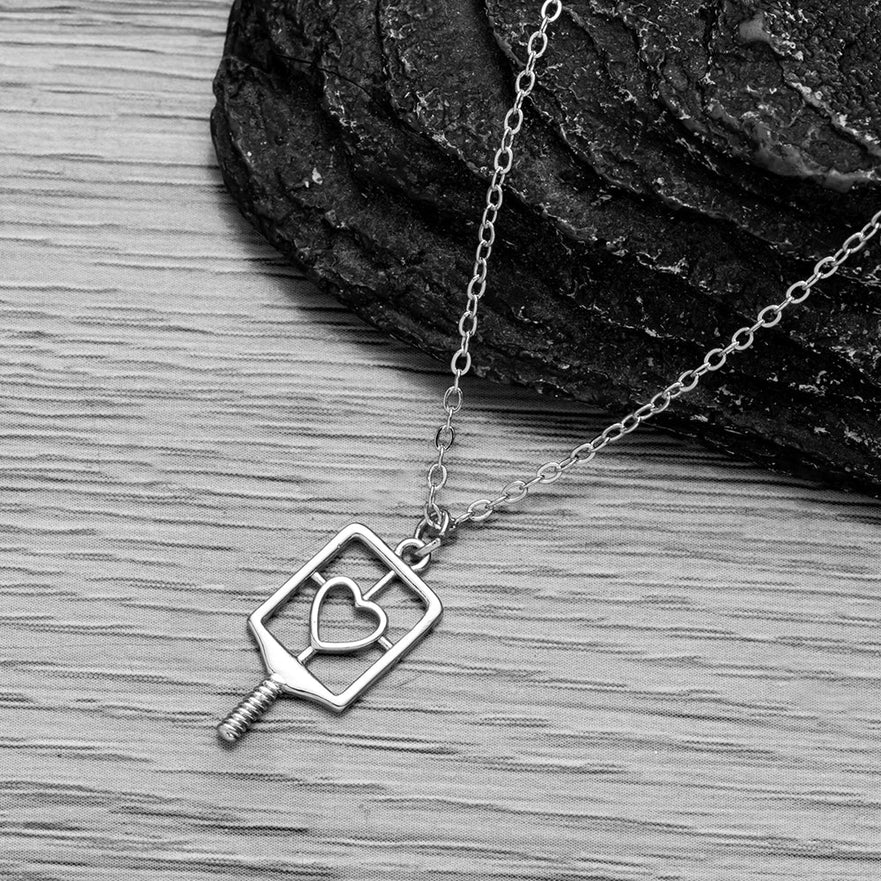 Silver Pickleball Paddle with Heart Inset Jewelry -The Pickleball Store at Auburn