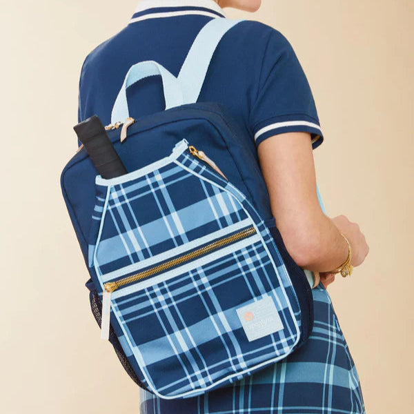 Spartina Clara Bluestone Plaid Pickleball Backpack -The Pickleball Store at Auburn
