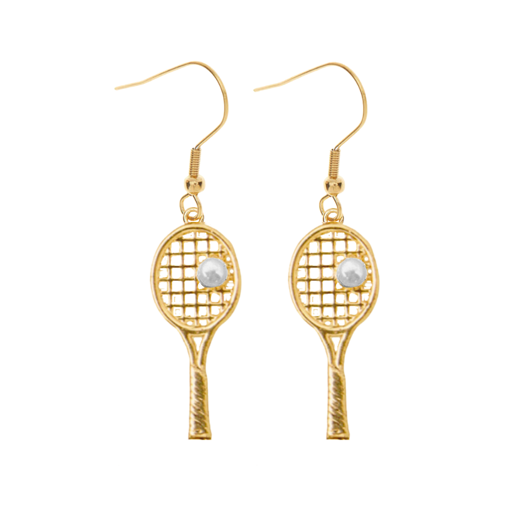 Tennis Racket Dangle Earrings with Pearls -The Pickleball Store at Auburn