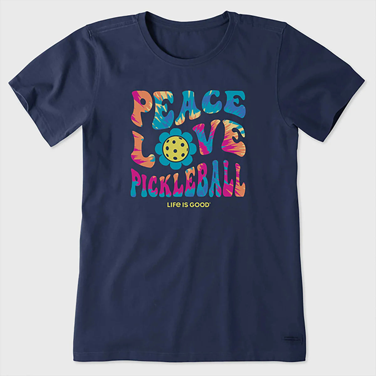 Women's Groovy Navy Peace Love Pickleball Short Sleeve Tee -The Pickleball Store at Auburn