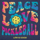 Women's Groovy Navy Peace Love Pickleball Short Sleeve Tee -The Pickleball Store at Auburn