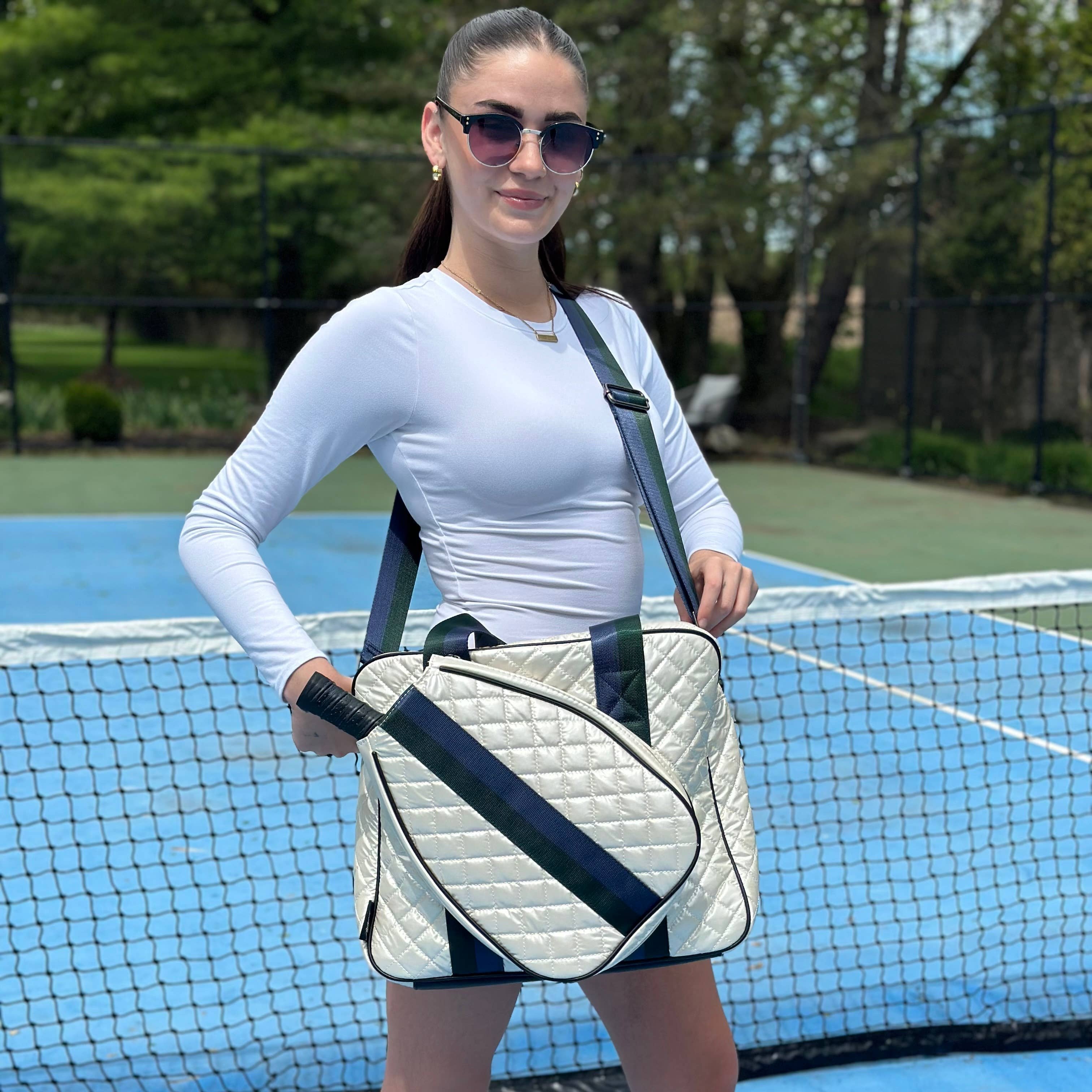 Puffer Pickleball Bag Diamond Pearl with Blue Stripe -The Pickleball Store at Auburn