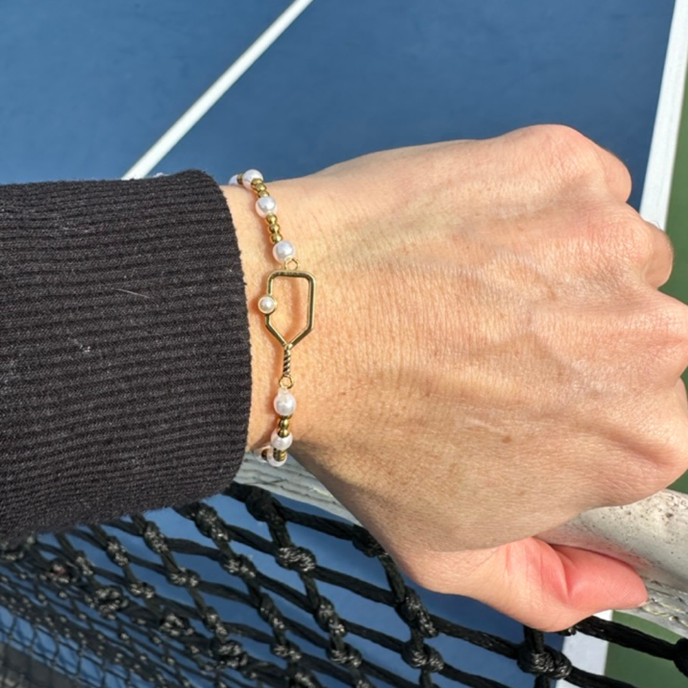 Gold and Pearl Pickleball Beaded Bracelet -The Pickleball Store at Auburn