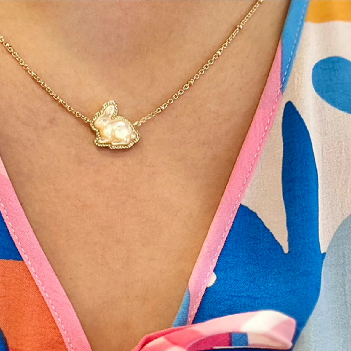 Bunny Short Necklace in Gold with Taupe Mother of Pearl -The Pickleball Store at Auburn