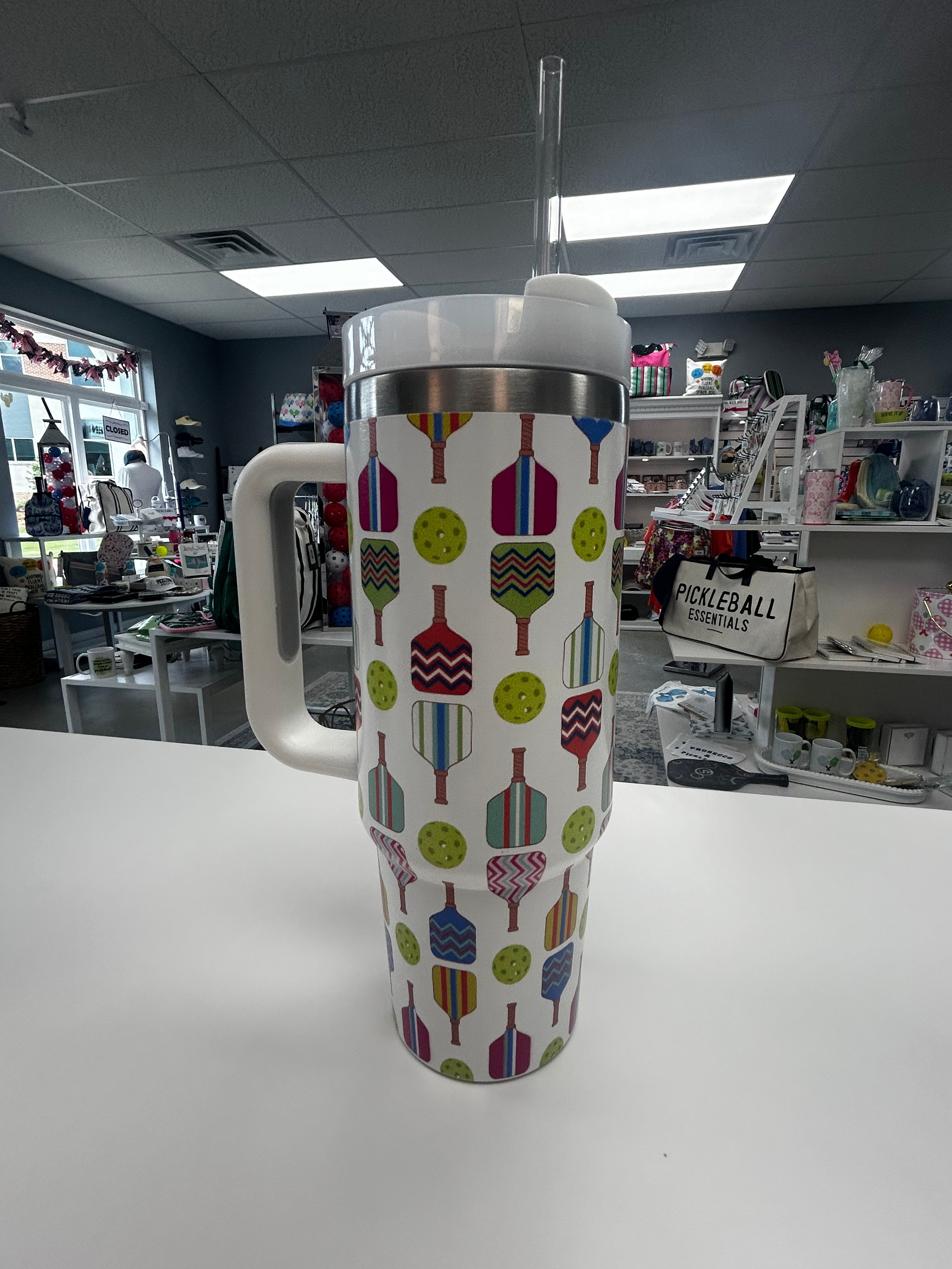 Pickleball 30oz Tumbler- Multi Paddle Design with Straw -The Pickleball Store at Auburn