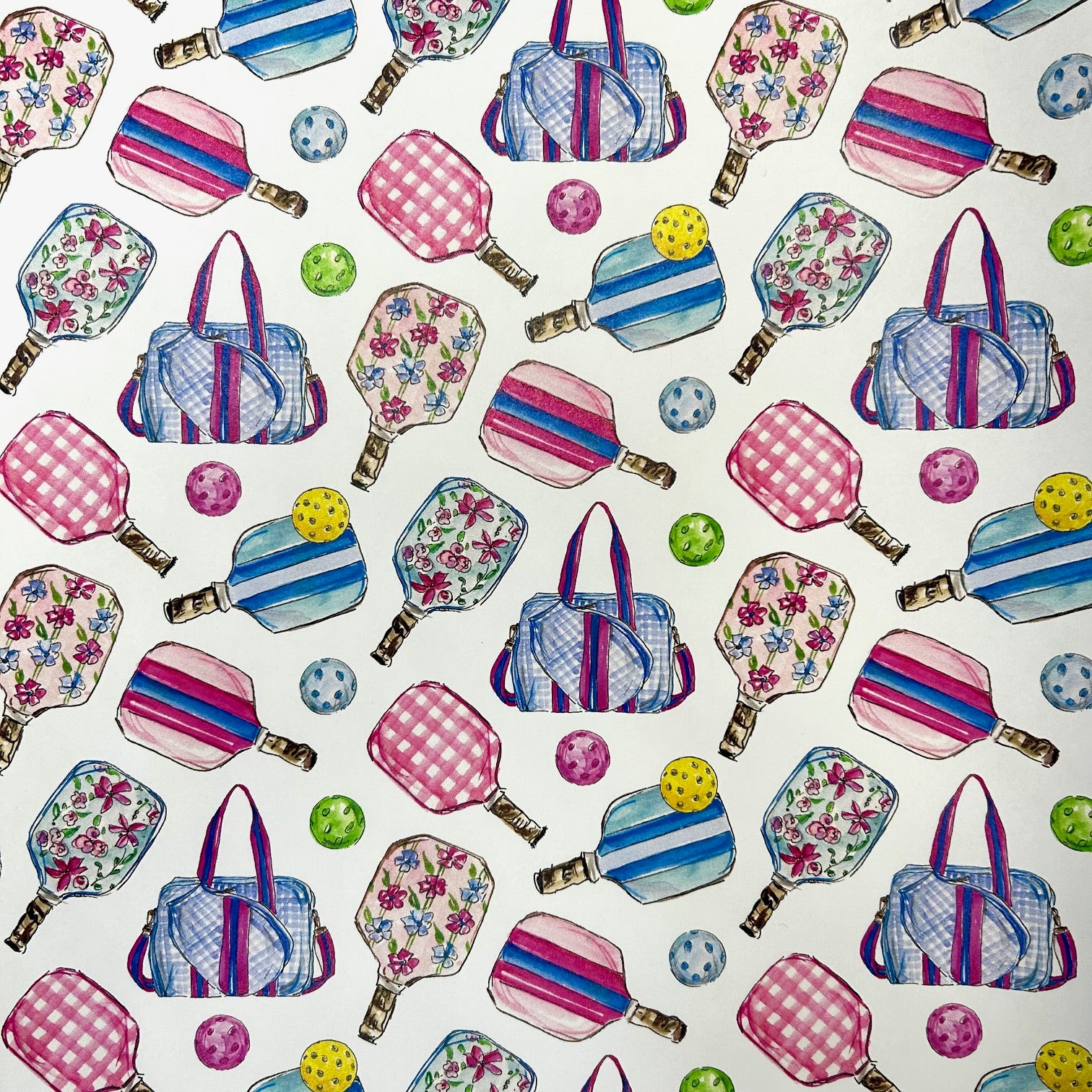 Hand Painted Preppy Pickleball Gear Wrapping Paper -The Pickleball Store at Auburn