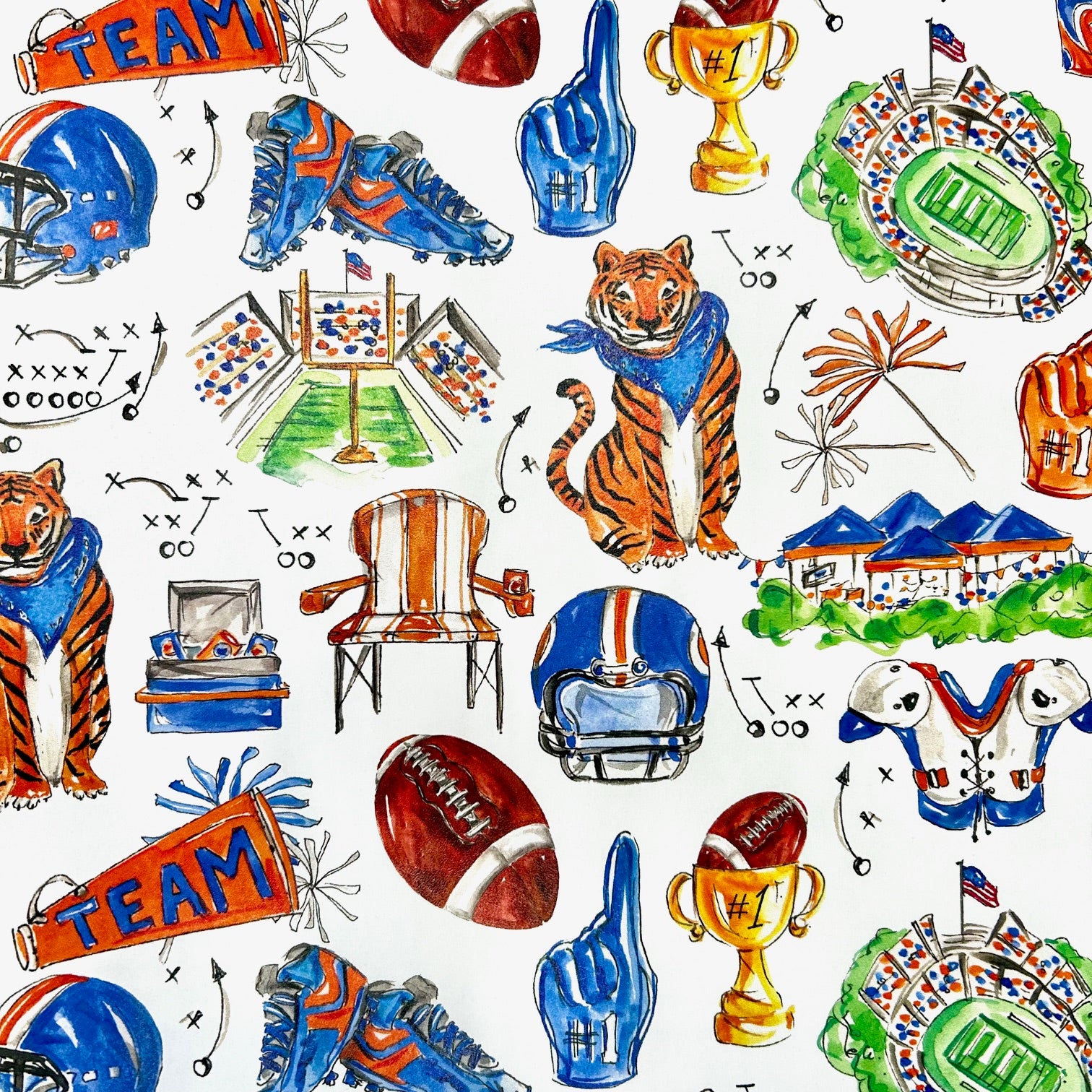 Handpainted Orange and Blue Tiger Football Table Runner -The Pickleball Store at Auburn