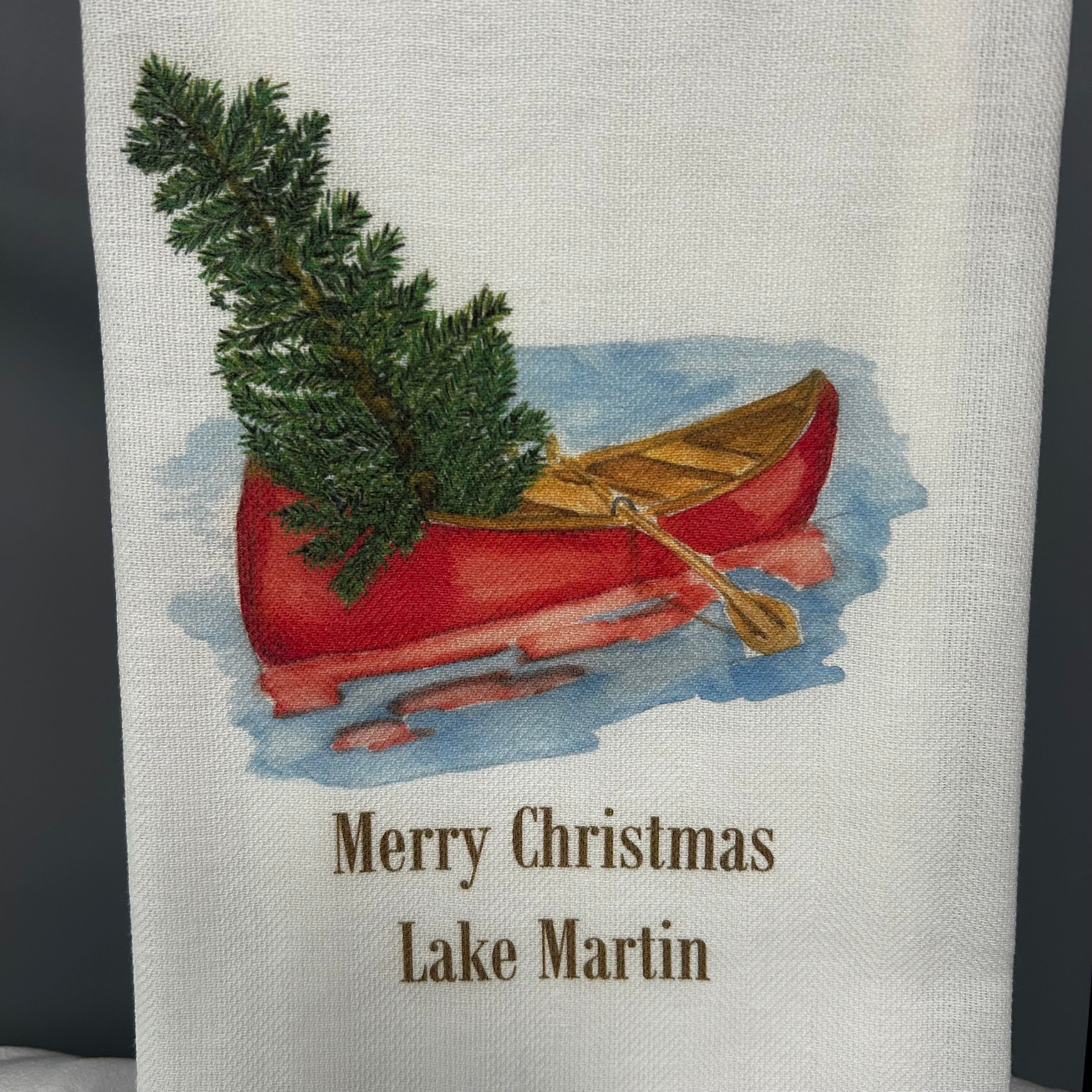 Lake Martin Red Canoe with Merry Christmas Dishtowel -The Pickleball Store at Auburn