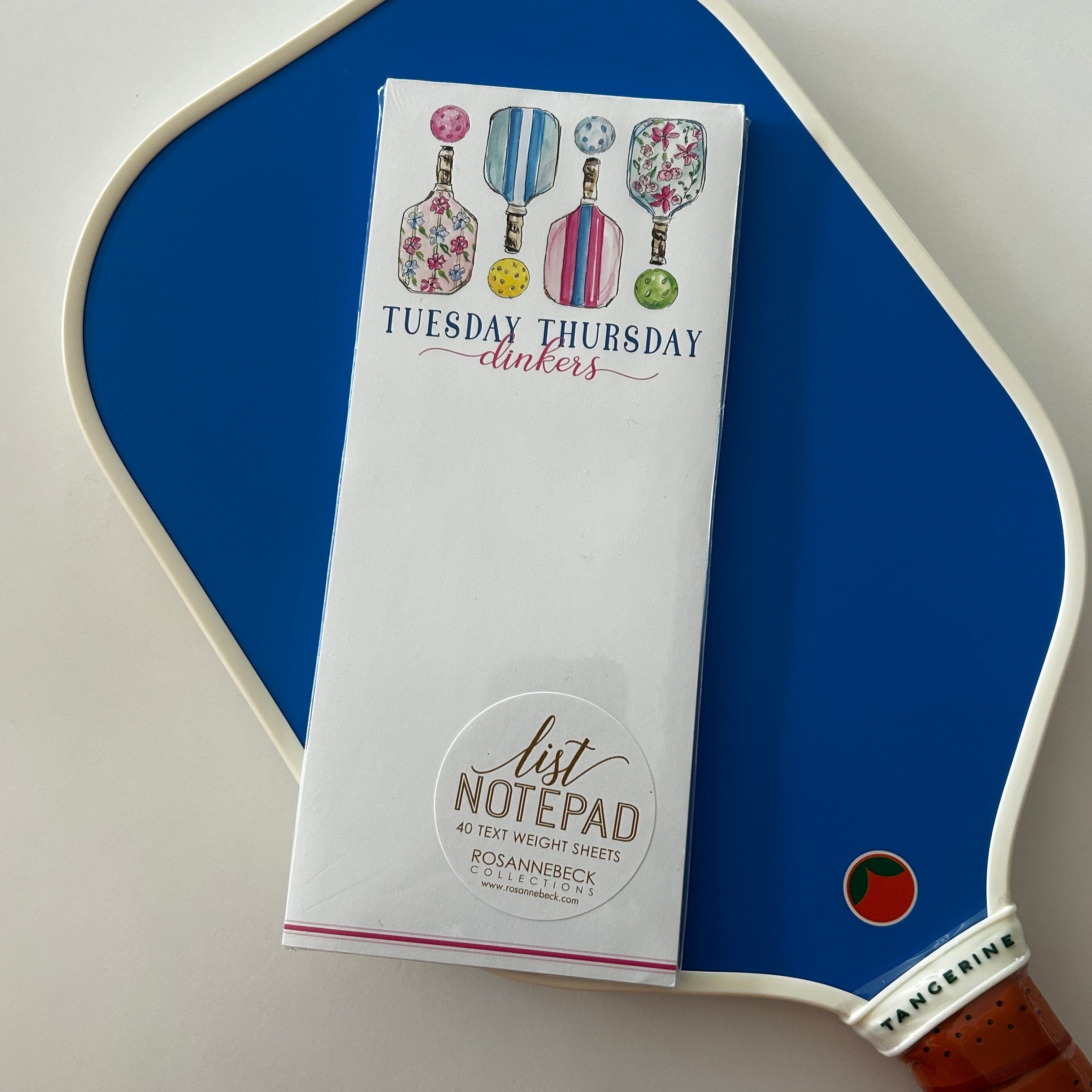 Handpainted Preppy Pickleball Tuesday/Thursday Dinkers Skinny Notepad -The Pickleball Store at Auburn