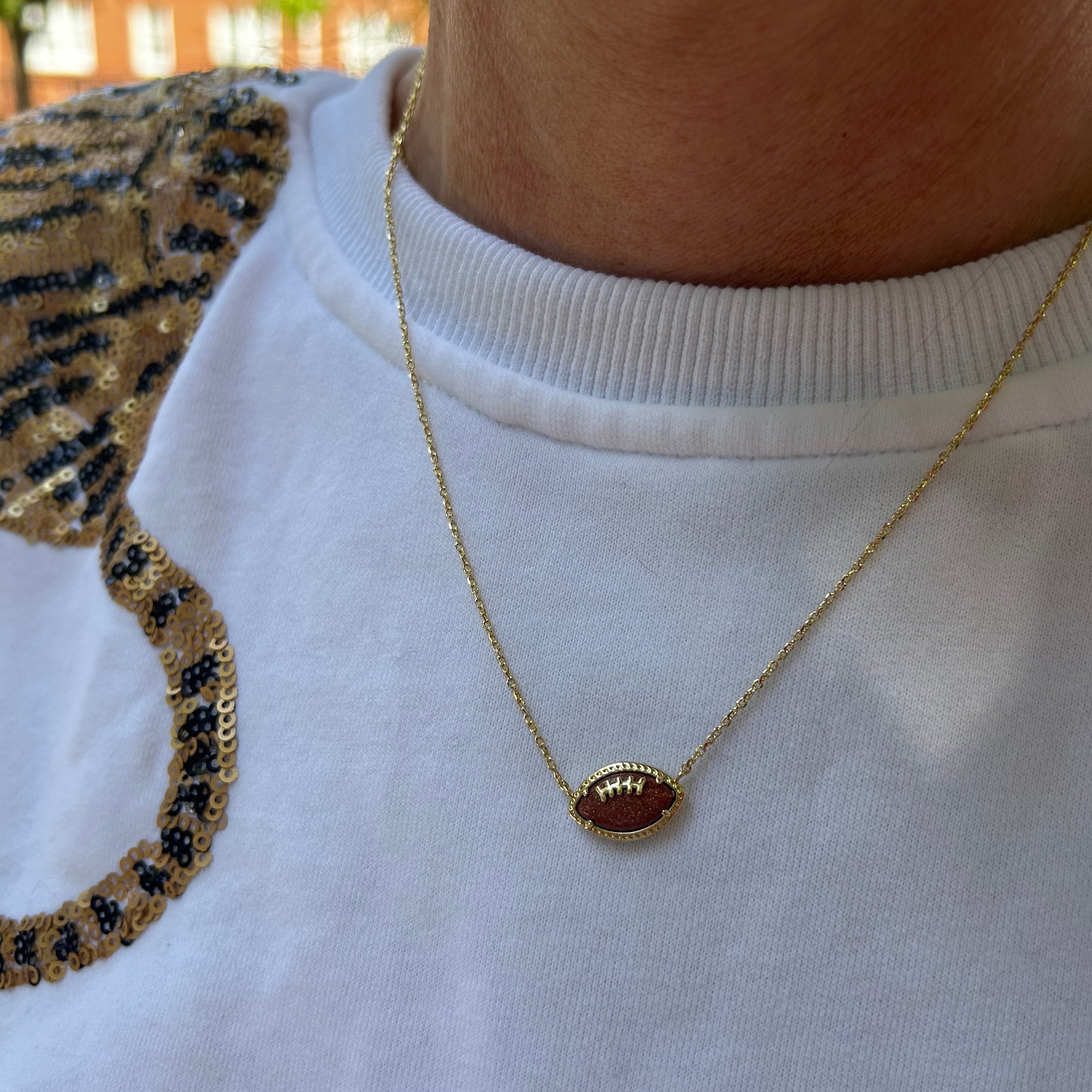 Football Gold Short Pendant Necklace in Orange Goldstone -The Pickleball Store at Auburn