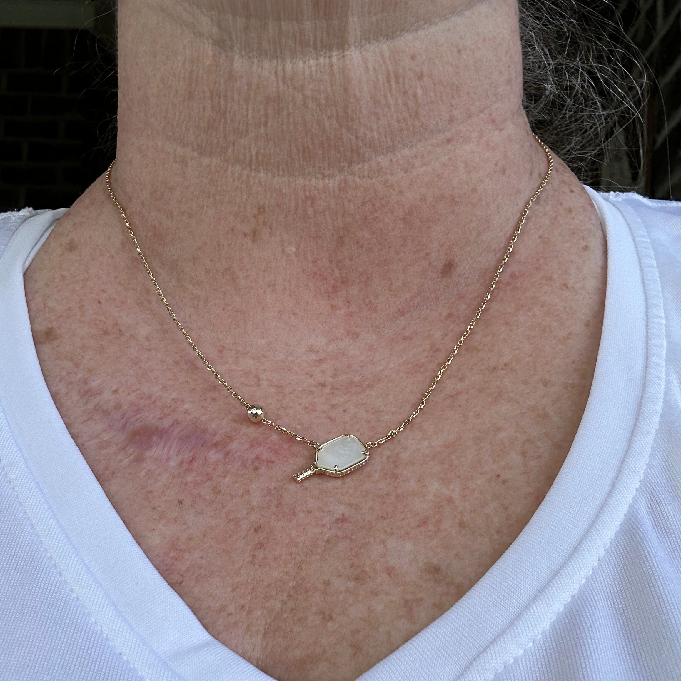 Pickleball Gold Short Pendant Necklace in White Mother-of-Pearl -The Pickleball Store at Auburn