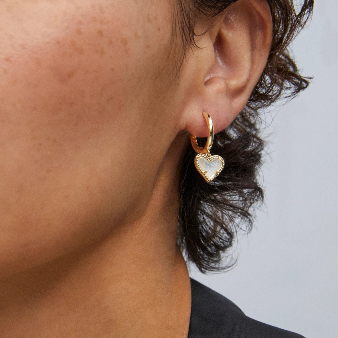 Ari Heart Gold Huggie Earrings in Iridescent Drusy -The Pickleball Store at Auburn