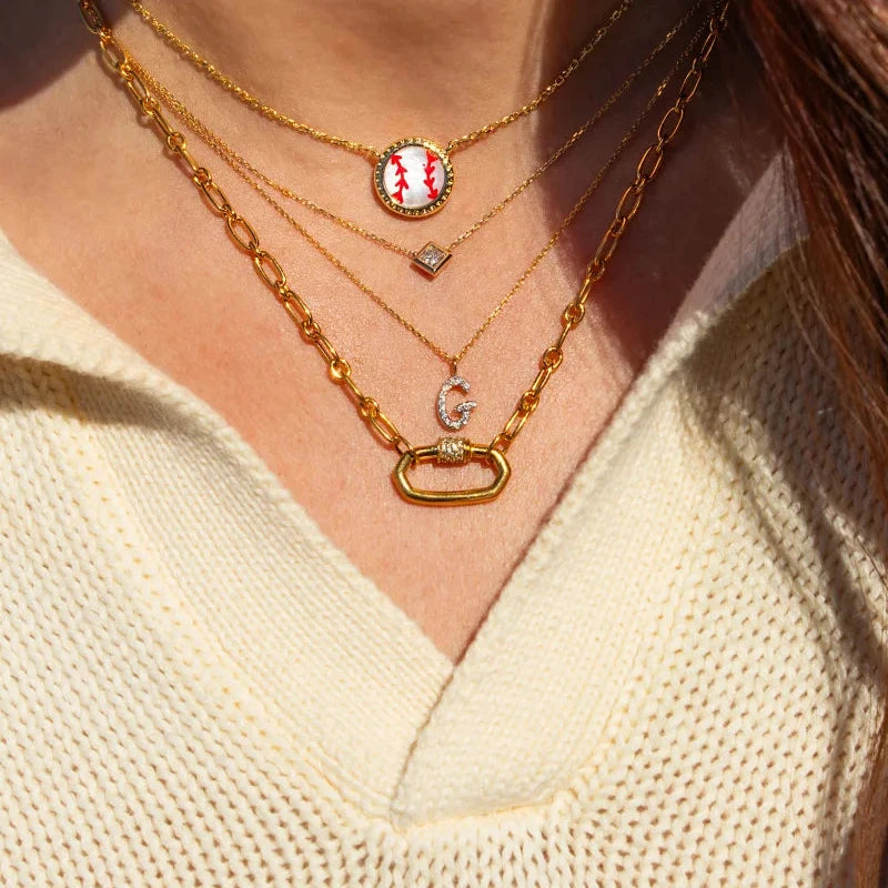 Baseball Gold Short Pendant Necklace in Ivory Mother-of-Pearl -The Pickleball Store at Auburn