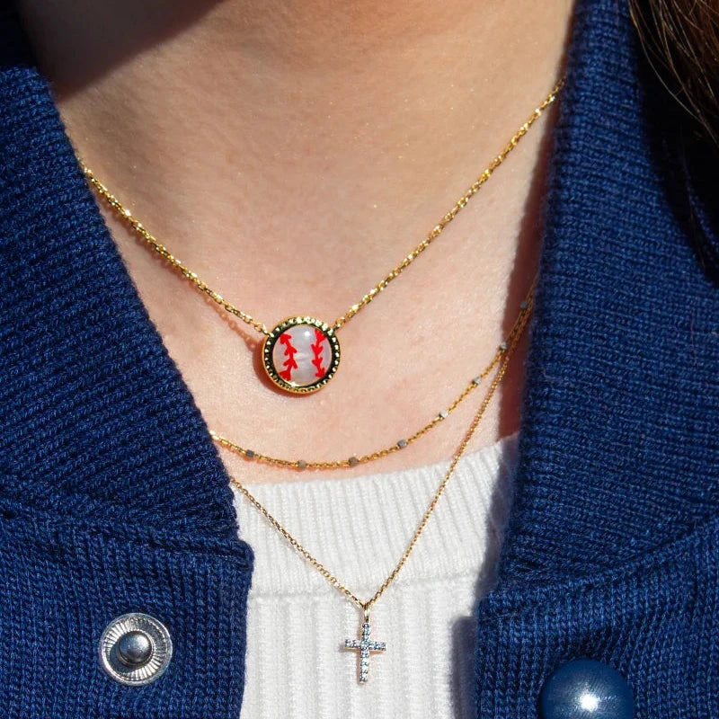 Baseball Gold Short Pendant Necklace in Ivory Mother-of-Pearl -The Pickleball Store at Auburn