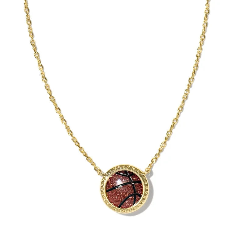 Basketball Gold Short Pendant Necklace in Orange Goldstone -The Pickleball Store at Auburn