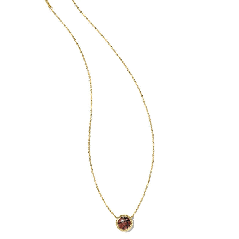 Basketball Gold Short Pendant Necklace in Orange Goldstone -The Pickleball Store at Auburn