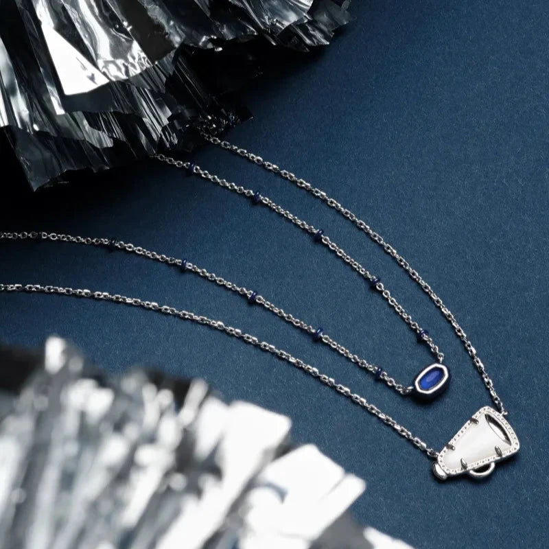 Cheer Silver Short Pendant Necklace in White Mother-of-Pearl -The Pickleball Store at Auburn