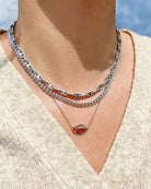 Football Silver Short Pendant Necklace in Orange Goldstone -The Pickleball Store at Auburn