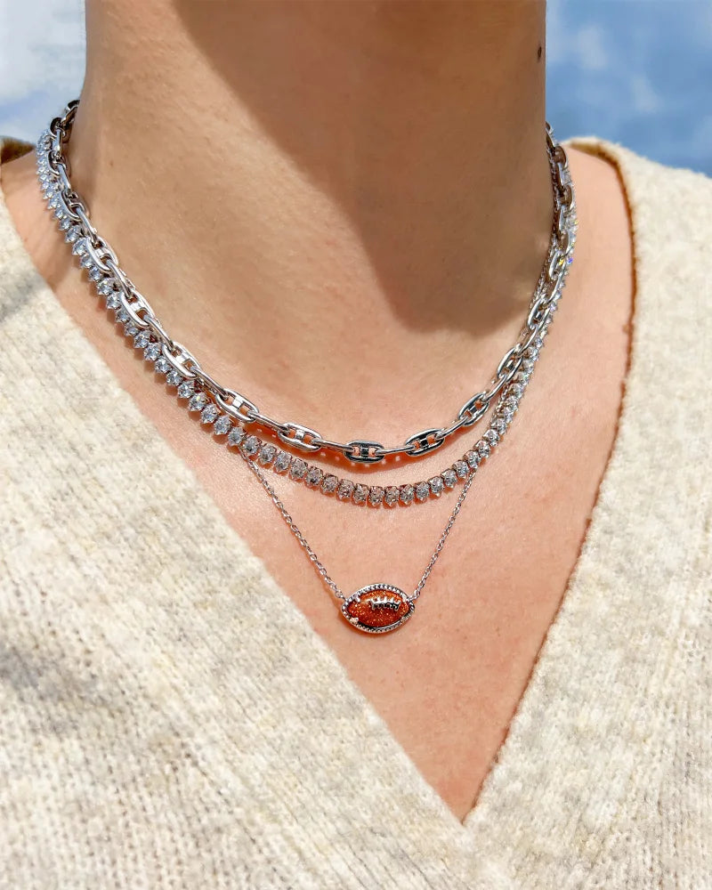 Football Silver Short Pendant Necklace in Orange Goldstone -The Pickleball Store at Auburn