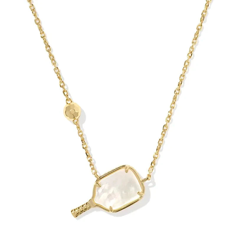 Pickleball Gold Short Pendant Necklace in White Mother-of-Pearl -The Pickleball Store at Auburn