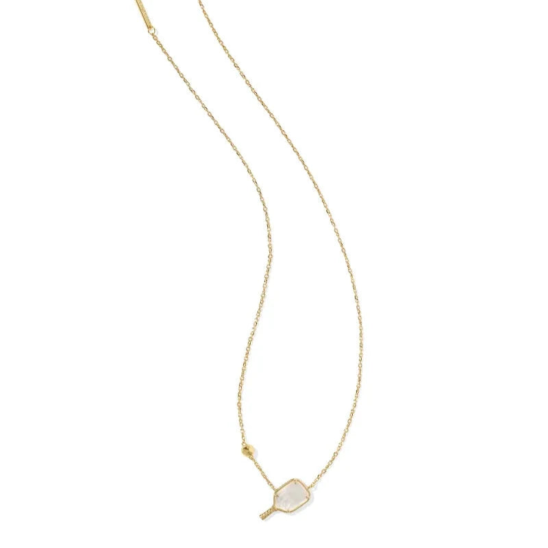 Pickleball Gold Short Pendant Necklace in White Mother-of-Pearl -The Pickleball Store at Auburn