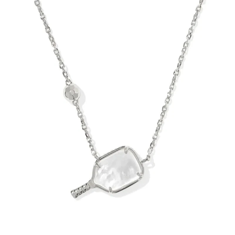 Pickleball Silver Short Pendant Necklace in White Mother-of-Pearl -The Pickleball Store at Auburn
