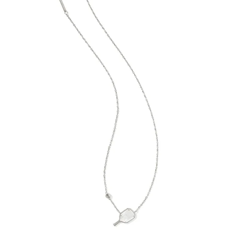 Pickleball Silver Short Pendant Necklace in White Mother-of-Pearl -The Pickleball Store at Auburn