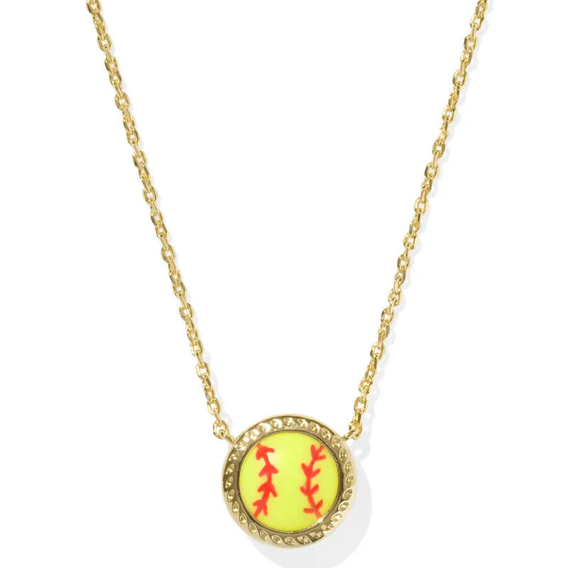 Softball Gold Short Pendant Necklace in Chartreuse Magnesite -The Pickleball Store at Auburn