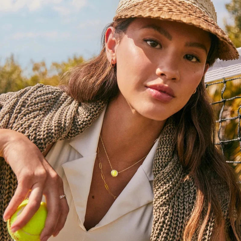 Tennis Gold Short Pendant Necklace in Chartreuse Magnesite -The Pickleball Store at Auburn
