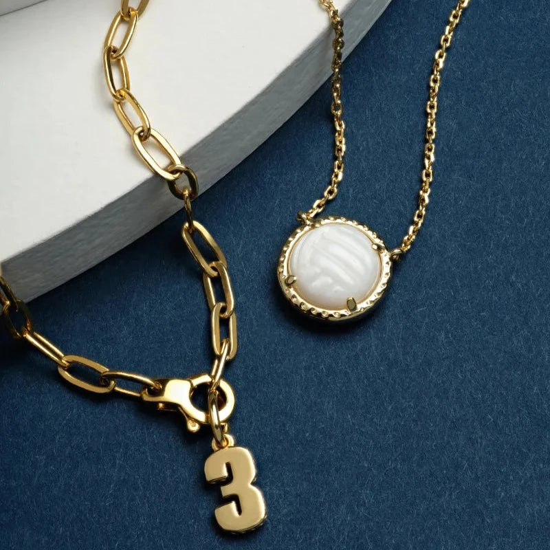 Volleyball Gold Short Pendant Necklace in White Mother-of-Pearl -The Pickleball Store at Auburn