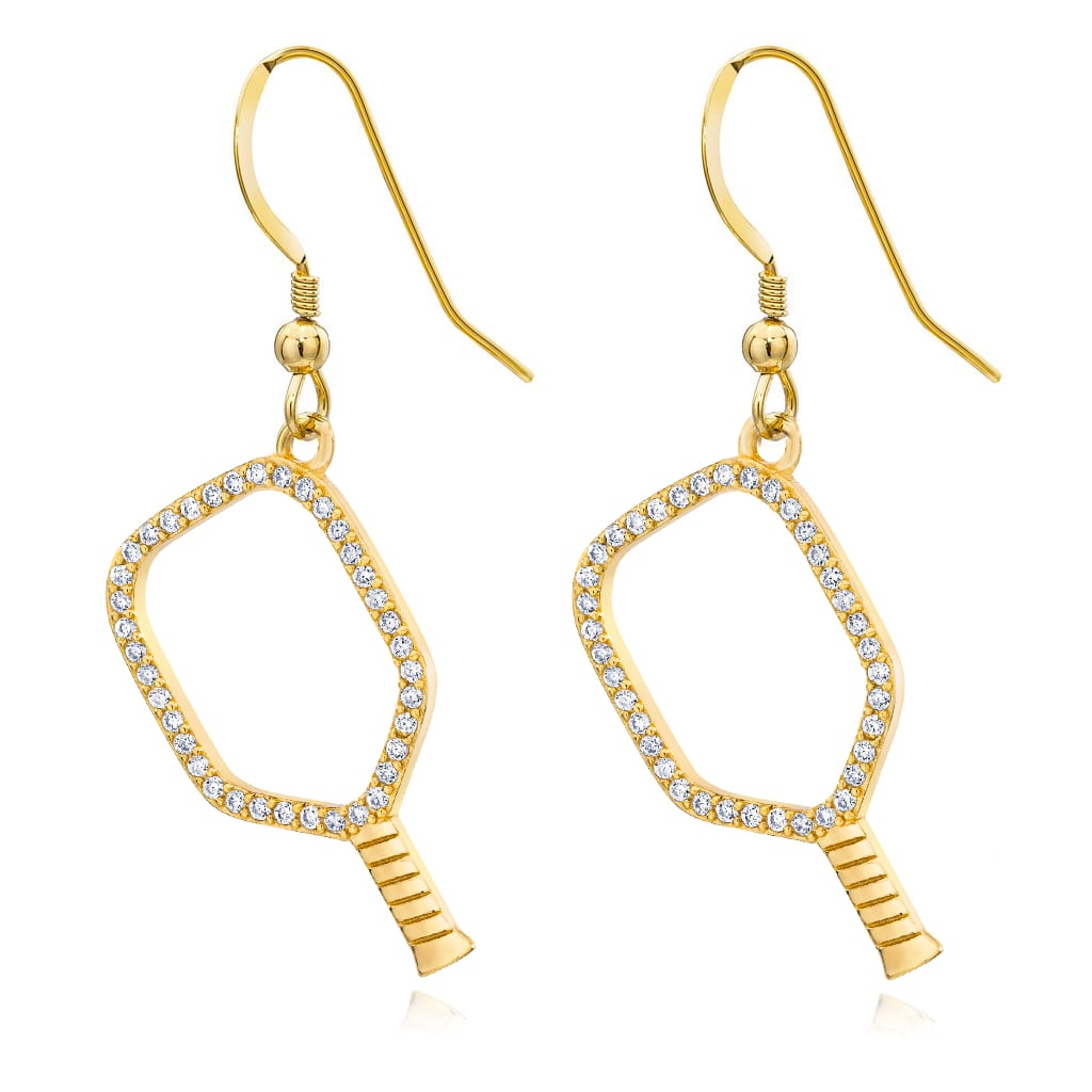 Gold Pickleball Open Paddle Earrings with CZ -The Pickleball Store at Auburn
