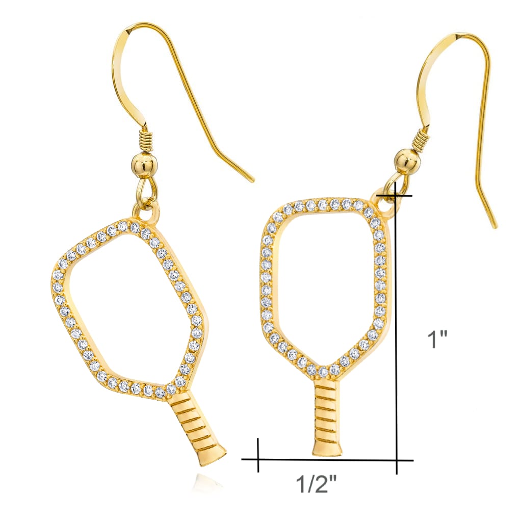 Gold Pickleball Open Paddle Earrings with CZ -The Pickleball Store at Auburn