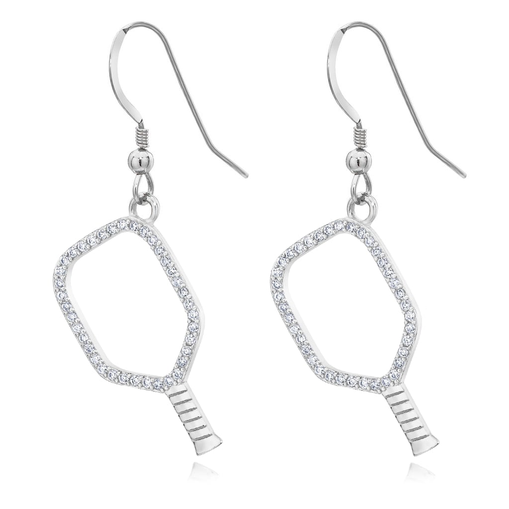 Silver Pickleball Open Paddle Earrings with CZ -The Pickleball Store at Auburn