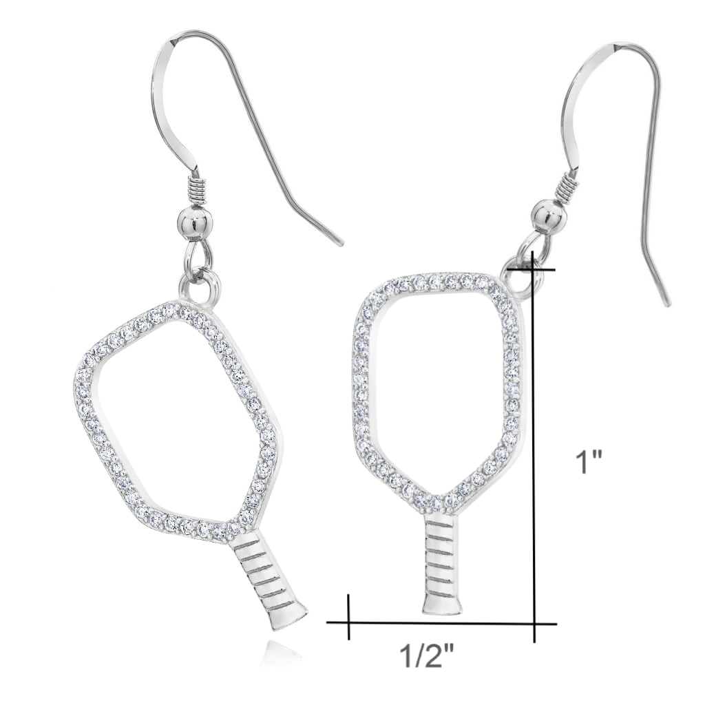 Silver Pickleball Open Paddle Earrings with CZ -The Pickleball Store at Auburn