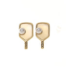 Gold and Pearl Pickleball Paddle Stud Earrings -The Pickleball Store at Auburn