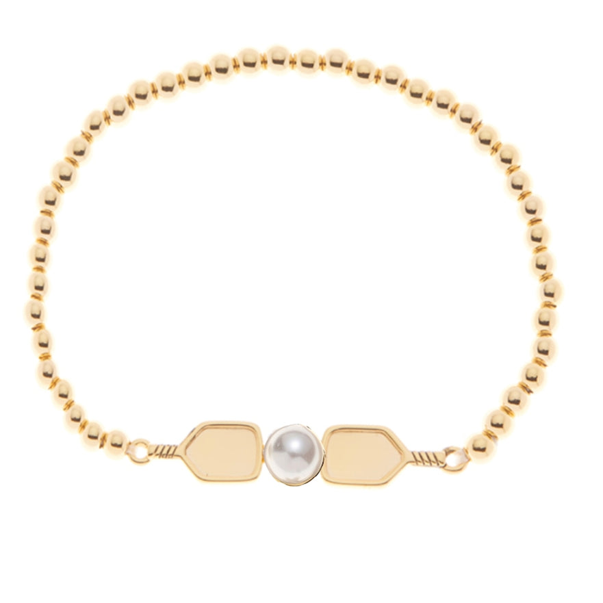 Gold Stretch Bracelet with Paddles and Pearl -The Pickleball Store at Auburn