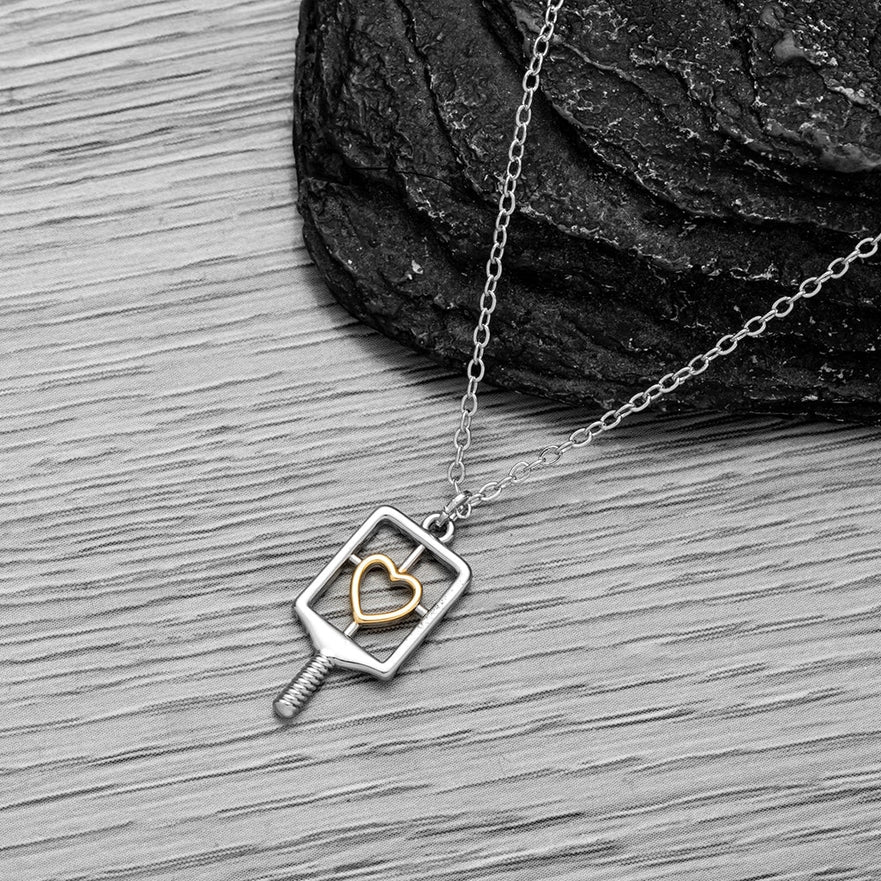 Silver Pickleball Paddle with Heart Inset Jewelry -The Pickleball Store at Auburn