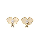 Double Pickleball Paddles Gold and Pearl Stud Earrings -The Pickleball Store at Auburn